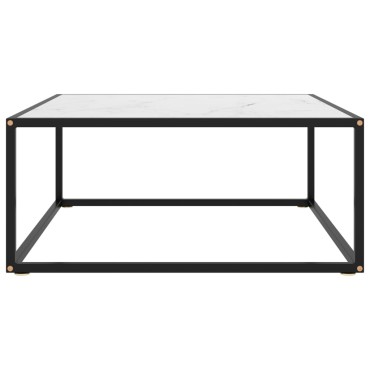 vidaXL Τραπεζάκι Σαλονιού Μαύρο 80x80x35cm Λευκό Γυαλί Όψη Μαρμάρου 1 τεμ.
