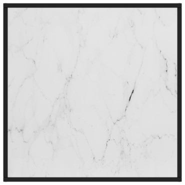vidaXL Τραπεζάκι Σαλονιού Μαύρο 80x80x35cm Λευκό Γυαλί Όψη Μαρμάρου 1 τεμ.