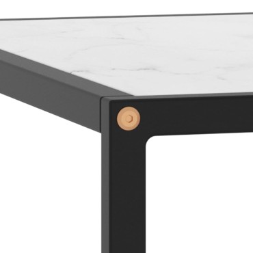vidaXL Τραπεζάκι Σαλονιού Μαύρο 80x80x35cm Λευκό Γυαλί Όψη Μαρμάρου 1 τεμ.
