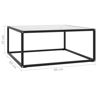 vidaXL Τραπεζάκι Σαλονιού Μαύρο 80x80x35cm Λευκό Γυαλί Όψη Μαρμάρου 1 τεμ.
