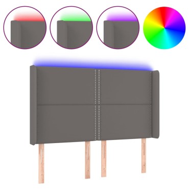 vidaXL Κεφαλάρι Κρεβατιού LED Γκρι 147x16x118/128cm Συνθετ. Δέρμα 1 τεμ.