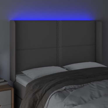 vidaXL Κεφαλάρι Κρεβατιού LED Γκρι 147x16x118/128cm Συνθετ. Δέρμα 1 τεμ.