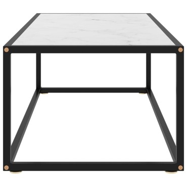 vidaXL Τραπεζάκι Σαλονιού Μαύρο 100x50x35cm Λευκό Γυαλί Όψη Μαρμάρου 1 τεμ.
