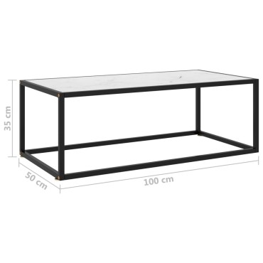 vidaXL Τραπεζάκι Σαλονιού Μαύρο 100x50x35cm Λευκό Γυαλί Όψη Μαρμάρου 1 τεμ.