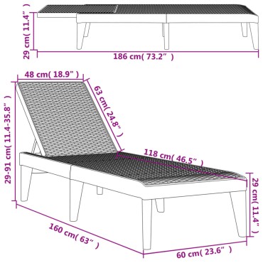 vidaXL Ξαπλώστρα Γκρι 186x60x29 από Πολυπροπυλένιο 118x57x29cm 1 τεμ.