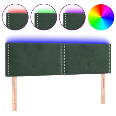 vidaXL Κεφαλάρι Κρεβατιού LED Σκούρο Πράσινο 144x5x78/88cm Βελούδινο 1 τεμ.