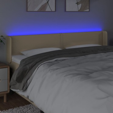 vidaXL Κεφαλάρι Κρεβατιού LED Κρεμ 163x16x78/88cm Υφασμάτινο 1 τεμ.