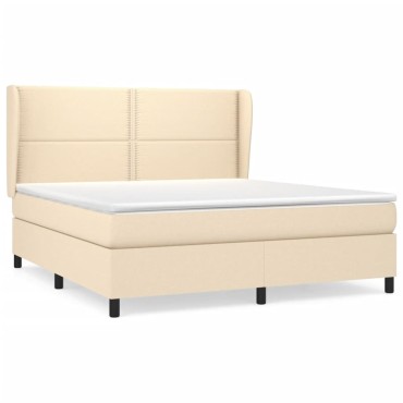 vidaXL Κρεβάτι Boxspring με Στρώμα Κρεμ 160x200cm Υφασμάτινο 1 τεμ. - Διπλό