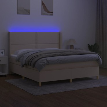 vidaXL Κρεβάτι Boxspring με Στρώμα & LED Κρεμ 160x200cm Υφασμάτινο 1 τεμ. - Διπλό