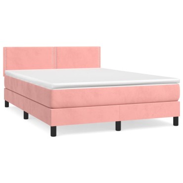 vidaXL Κρεβάτι Boxspring με Στρώμα Ροζ 140x200cm Βελούδινο 1 τεμ. - Διπλό
