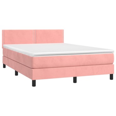 vidaXL Κρεβάτι Boxspring με Στρώμα Ροζ 140x200cm Βελούδινο 1 τεμ. - Διπλό