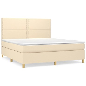 vidaXL Κρεβάτι Boxspring με Στρώμα Κρεμ 160x200cm Υφασμάτινο 1 τεμ. - Διπλό