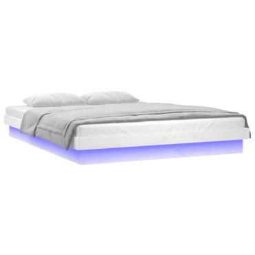 vidaXL Πλαίσιο Κρεβατιού με LED Λευκό 140 x 200 εκ. από Μασίφ Ξύλο