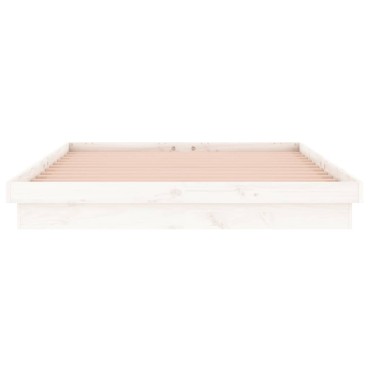 vidaXL Πλαίσιο Κρεβατιού με LED Λευκό 140 x 200 εκ. από Μασίφ Ξύλο