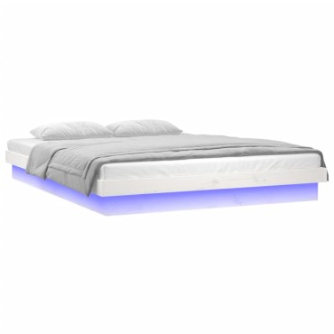 vidaXL Πλαίσιο Κρεβατιού LED Λευκό 120x190 εκ. Μικρό Διπλό Μασίφ Ξύλο