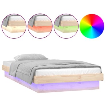 vidaXL Πλαίσιο Κρεβατιού με LED 100 x 200 εκ. από Μασίφ Ξύλο