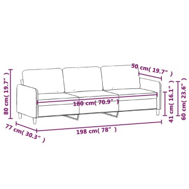 vidaXL Καναπές Τριθέσιος Taupe Υφασμάτινος 198x77x80cm 1 τεμ.