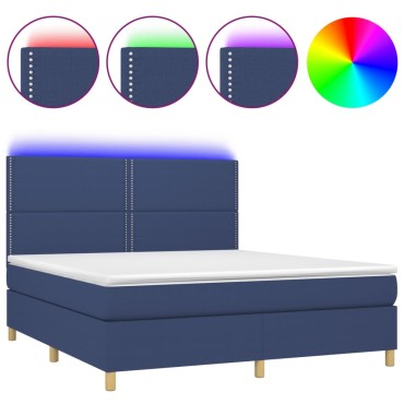 vidaXL Κρεβάτι Boxspring με Στρώμα & LED Μπλε 160x200 εκ. Υφασμάτινο