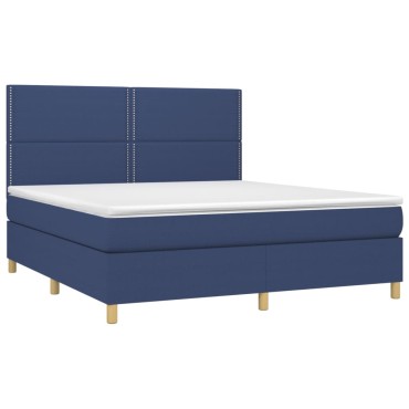 vidaXL Κρεβάτι Boxspring με Στρώμα & LED Μπλε 160x200 εκ. Υφασμάτινο