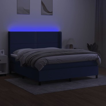 vidaXL Κρεβάτι Boxspring με Στρώμα & LED Μπλε 160x200 εκ. Υφασμάτινο