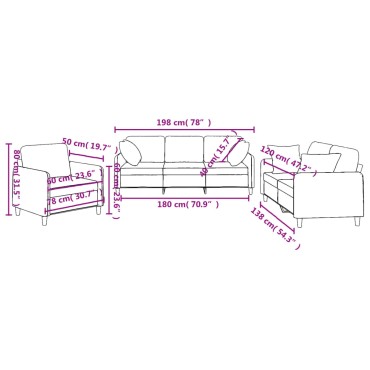 vidaXL Σετ Σαλονιού 3 τεμ. Taupe από Ύφασμα 78x77x80cm  Διθέσιος Τριθέσιος