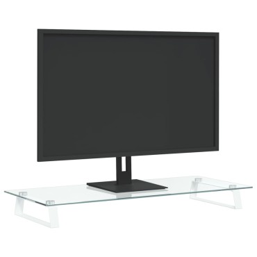 vidaXL Βάση Οθόνης Λευκή 80 x 35 x 8 εκ. από Ψημένο Γυαλί και Μέταλλο