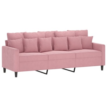 vidaXL Καναπές Τριθέσιος Ροζ Βελούδινος 198x77x80cm 1 τεμ.