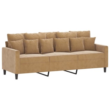 vidaXL Καναπές Τριθέσιος Καφέ Βελούδινος 198x77x80cm 1 τεμ.