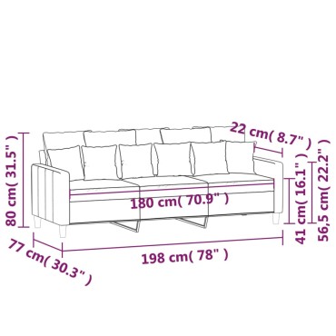 vidaXL Καναπές Τριθέσιος Μαύρος Βελούδινος 198x77x80cm 1 τεμ.