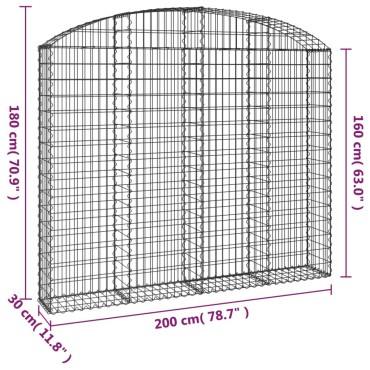 vidaXL Συρματοκιβώτιο Τοξωτό 200x30x160/180εκ. από Γαλβανισμένο Χάλυβα