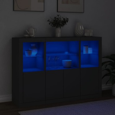 vidaXL Μπουφέδες με Φώτα LED 3 τεμ. Μαύροι από Επεξεργασμένο Ξύλο 142,5x37x100cm