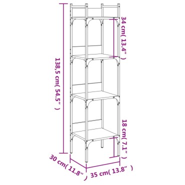 vidaXL Βιβλιοθήκη 4 Επιπέδων Sonoma Δρυς 35x30x138,5cm Επεξεργ. Ξύλο 1 τεμ.