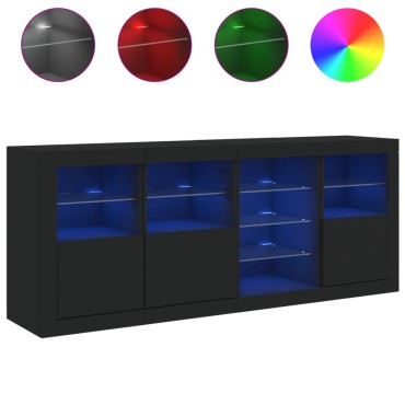 vidaXL Μπουφές με LED Μαύρος 164x37x67cm 1 τεμ.