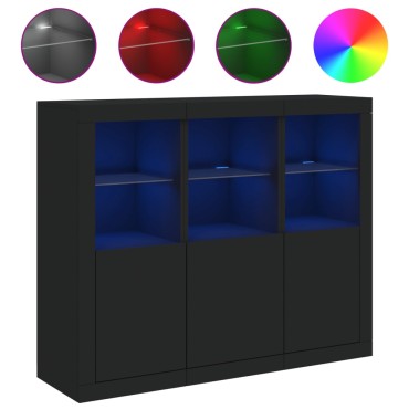 vidaXL Μπουφέδες με Φώτα LED 3 τεμ. Μαύροι από Επεξεργασμένο Ξύλο 123x37x100cm