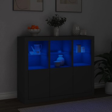 vidaXL Μπουφέδες με Φώτα LED 3 τεμ. Μαύροι από Επεξεργασμένο Ξύλο 123x37x100cm