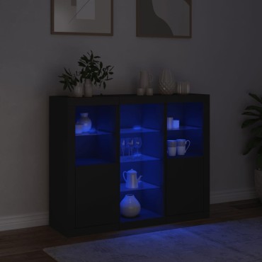 vidaXL Μπουφέδες με Φώτα LED 3 τεμ. Μαύροι από Επεξεργασμένο Ξύλο 123x37x100cm