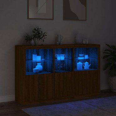 vidaXL Μπουφές με Φώτα LED Καφέ Δρυς 162x37x100cm 1 τεμ.
