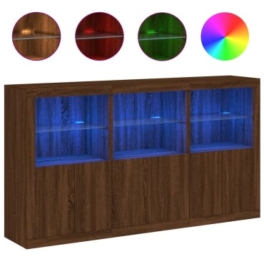 vidaXL Μπουφές με Φώτα LED Καφέ Δρυς 181,5x37x100cm 1 τεμ.