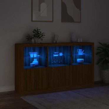 vidaXL Μπουφές με Φώτα LED Καφέ Δρυς 181,5x37x100cm 1 τεμ.
