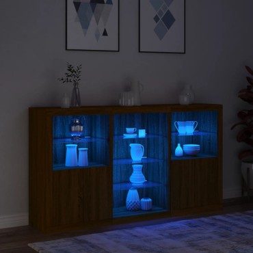 vidaXL Μπουφές με Φώτα LED Καφέ Δρυς 181,5x37x100cm 1 τεμ.