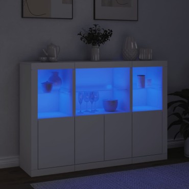 vidaXL Μπουφέδες με Φώτα LED 3 τεμ. Λευκοί από Επεξεργασμένο Ξύλο 142,5x37x100cm