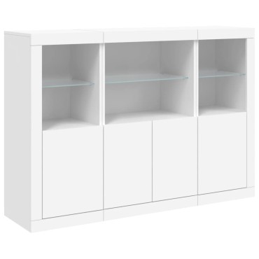 vidaXL Μπουφέδες με Φώτα LED 3 τεμ. Λευκοί από Επεξεργασμένο Ξύλο 142,5x37x100cm