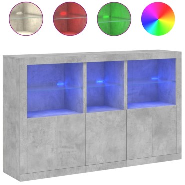 vidaXL Μπουφές με Φώτα LED Γκρι Σκυροδέματος 162x37x100cm 1 τεμ.