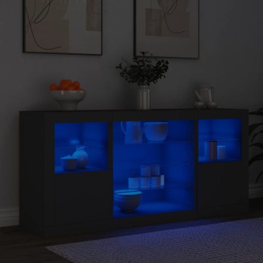 vidaXL Μπουφές με LED Μαύρος 142,5x37x67cm 1 τεμ.