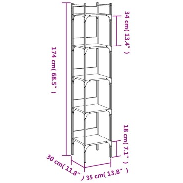 vidaXL Βιβλιοθήκη 5 Επιπέδων Καφέ Δρυς 35x30x174cm Επεξεργ. Ξύλο 1 τεμ.