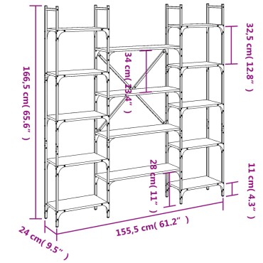 vidaXL Βιβλιοθήκη Καφέ Δρυς 155,5x24x166,5cm Επεξεργασμένο Ξύλο 1 τεμ.