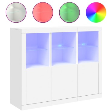 vidaXL Μπουφέδες με Φώτα LED 3 τεμ. Λευκοί από Επεξεργασμένο Ξύλο 123x37x100cm