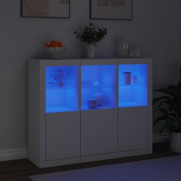 vidaXL Μπουφέδες με Φώτα LED 3 τεμ. Λευκοί από Επεξεργασμένο Ξύλο 123x37x100cm