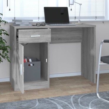 vidaXL Γραφείο με Συρτάρι & Ντουλάπι Γκρι Sonoma 100x40x73cm Επ.Ξύλο 1 τεμ.