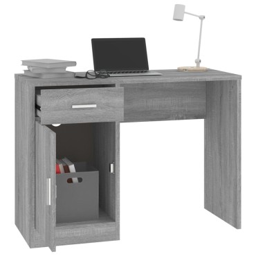 vidaXL Γραφείο με Συρτάρι & Ντουλάπι Γκρι Sonoma 100x40x73cm Επ.Ξύλο 1 τεμ.